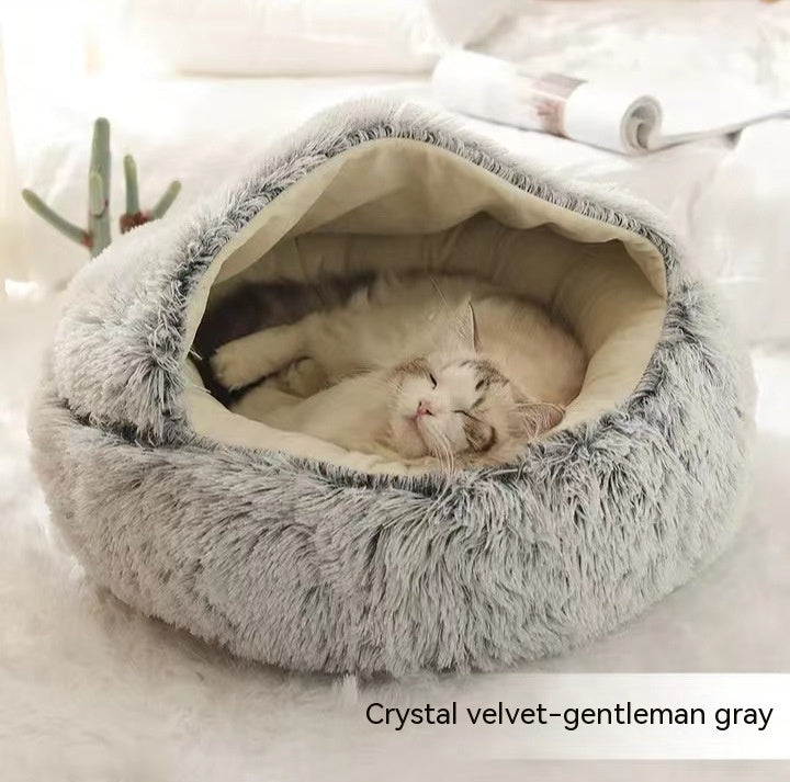 2 In 1 Pet Winter Round Plush Bed - The Best Companions