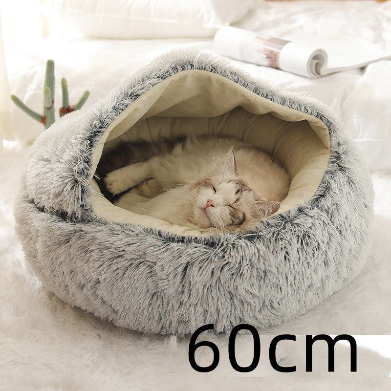 2 In 1 Pet Winter Round Plush Bed - The Best Companions