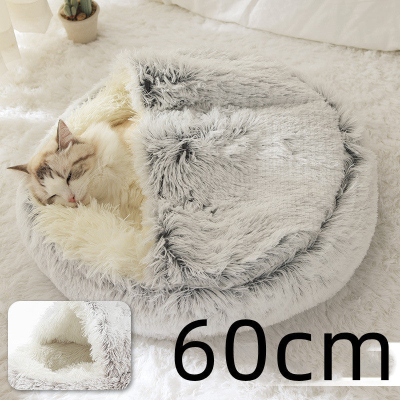 2 In 1 Pet Winter Round Plush Bed - The Best Companions